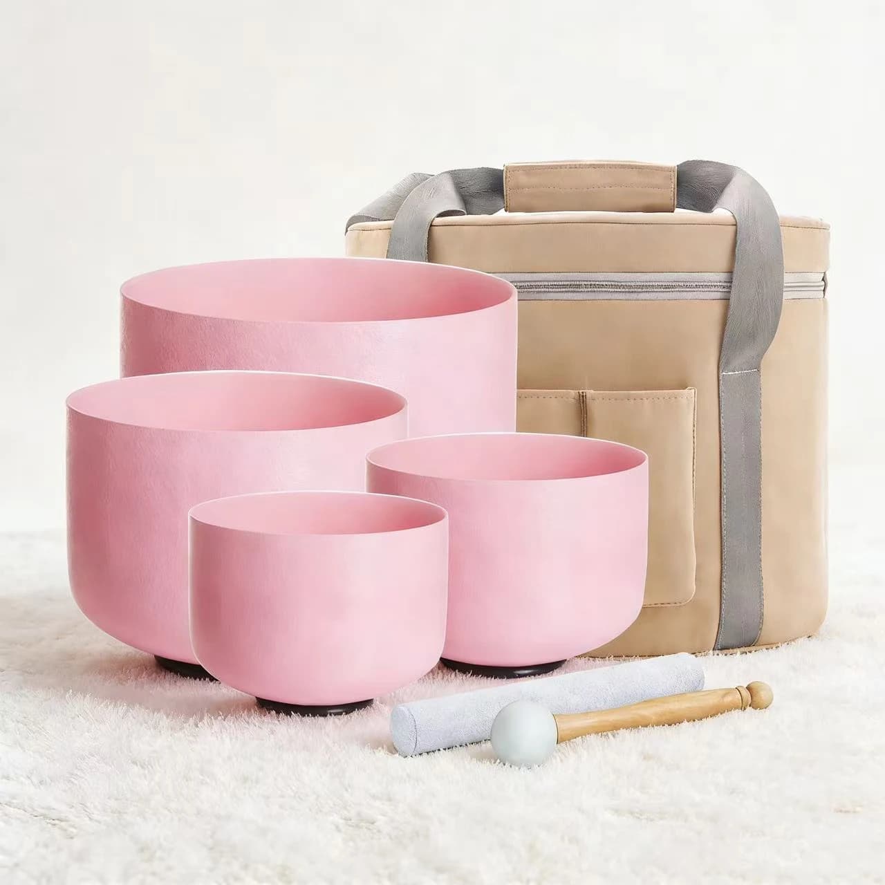 Hye-eun Pink 440hz/432hz Large Crystal Singing Bowl Set of 4 for Meditation Sound Healing with Bag