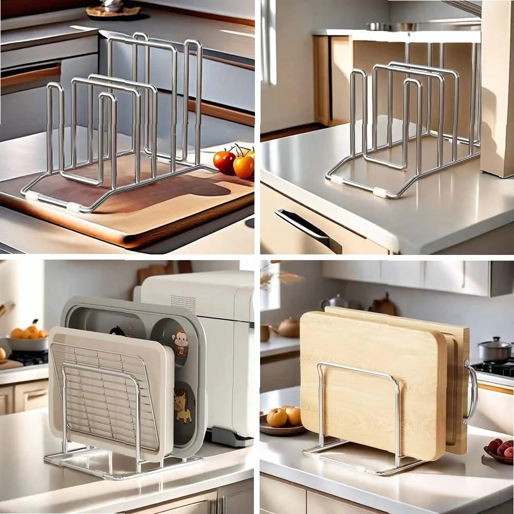 Portautensili da cucina multifunzione in acciaio inossidabile per coperchi e taglieri, supporto per pentole e utensili per la casa