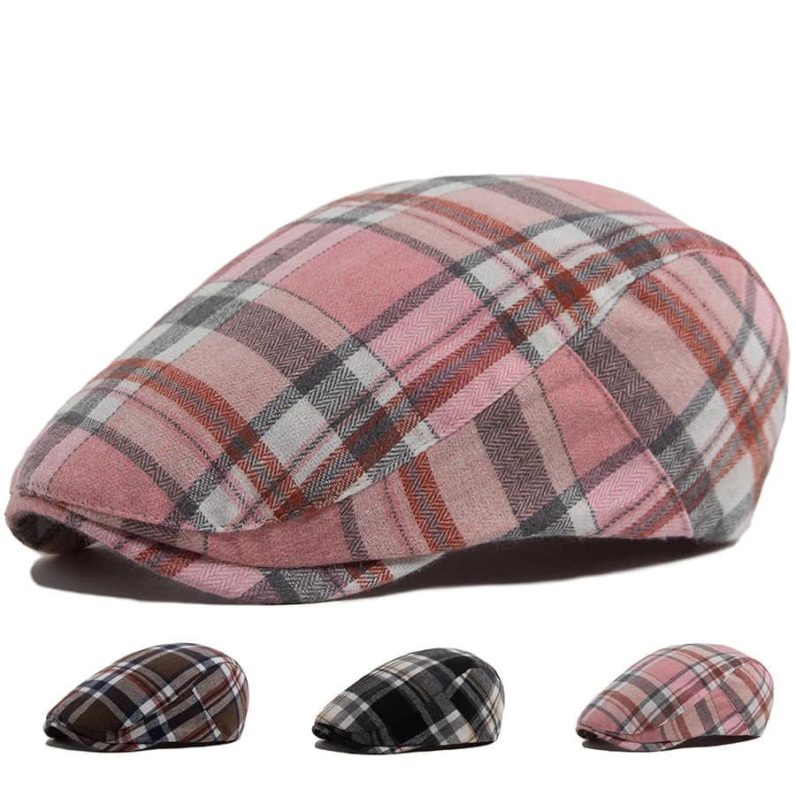 Berretto a spina di pesce scozzese sottile Estate Uomo Donna Moda vintage Berretti con visiera Berretto da strillone femminile Cappello piatto casual per la primavera autunno
