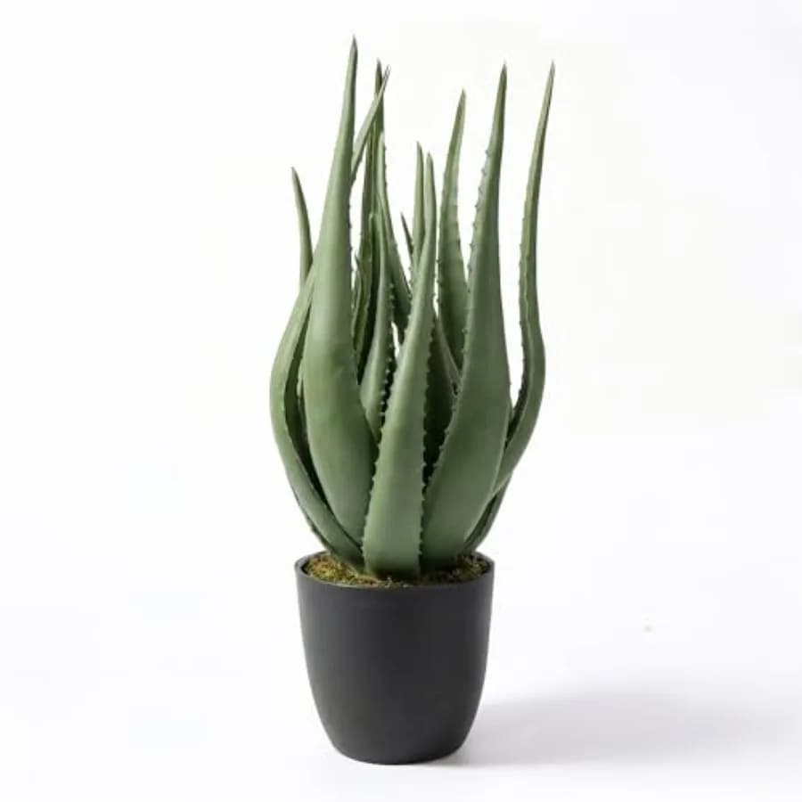 Large Artificial Plant of Aloe Vera in Vase - 66 cm, UV Resistant, Fin Succulent for Interior and External Decorations, Green