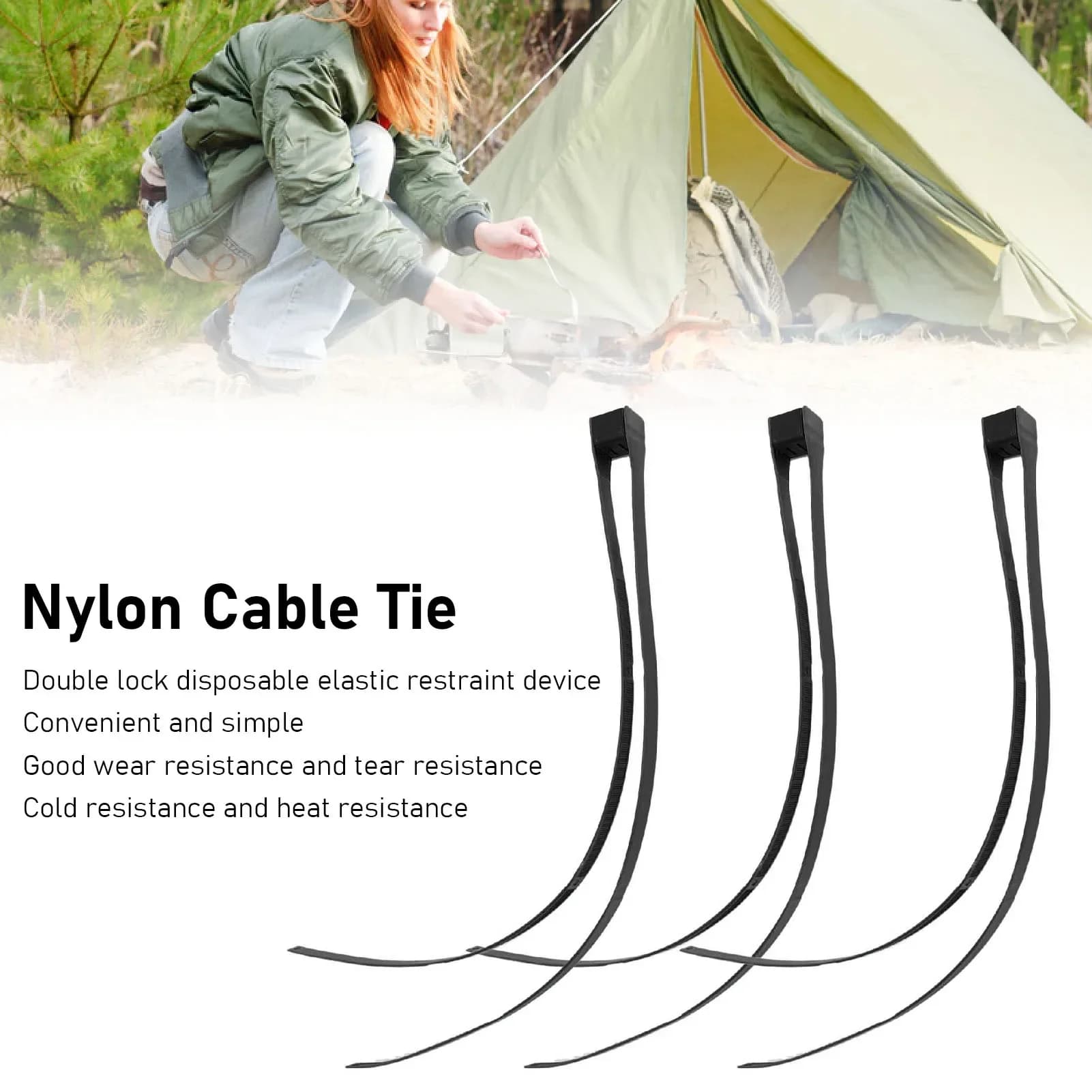 Fascetta per cavi in nylon da 3 pezzi con zip autobloccante con anello di trazione per il ritenuta dell'attrezzatura CS per sport all'aria aperta