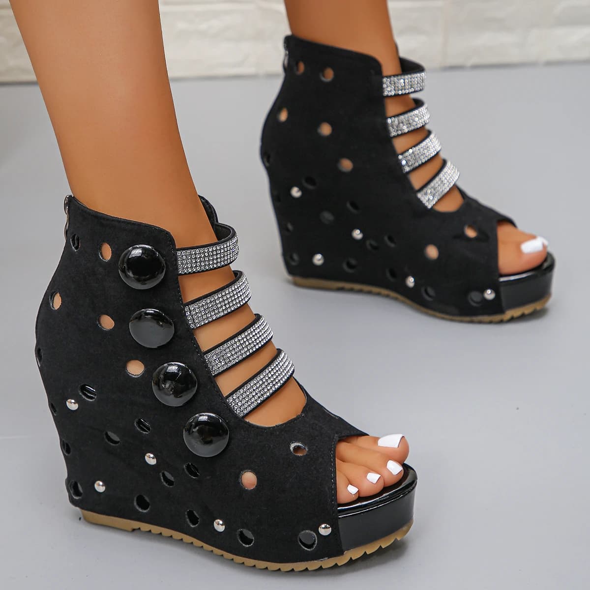Nuovi Sandali Donna Moda 2026 con Zeppa Interna Rialzata, Scarpe con Zeppa in Rete, Stivaletti Estivi con Tacco a Zeppa e Punta Aperta