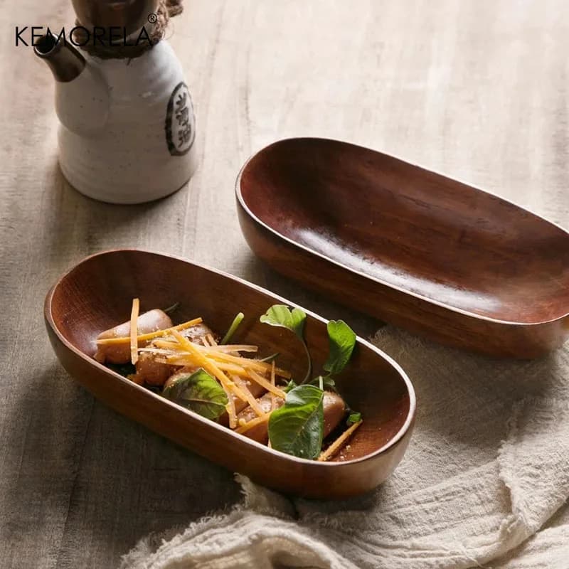 1 pz ornamenti decorativi creativi Snack frutta secca e verdura piatto Snack rettangolare a forma di barca in legno massello piatto Sushi