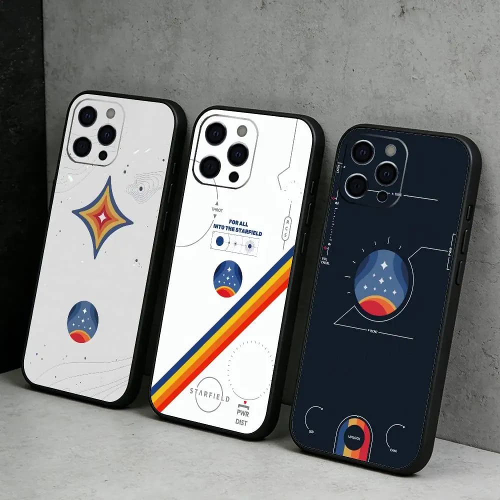Cover per iPhone S-StarfieldS con stampa HD, in morbido silicone nero, per iPhone 17, 16, 15, 14, 13, 12 Plus, Max