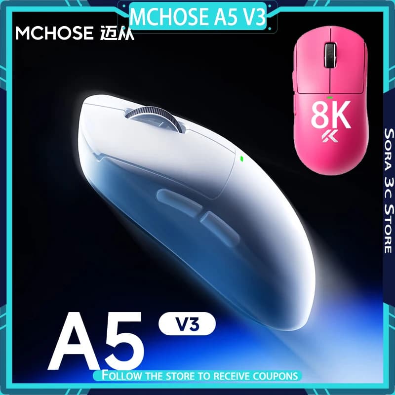 Mouse wireless MCHOSE A5 V3 PAW3395 Doppio mouse da gioco Esports leggero a bassa latenza Bluetooth Tri Mode a lunga durata