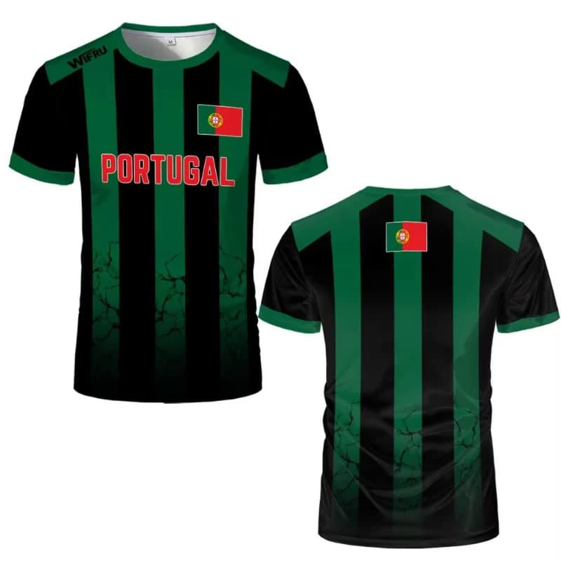 Maglia Sportiva 2026 Nuova con Stampa Bandiera Portogallo, Estiva, Traspirante, ad Asciugatura Rapida, da Calcio, Girocollo, per Uomo e Donna