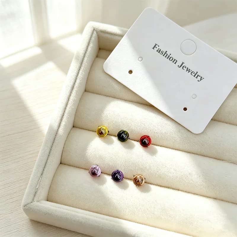 G23 Colorful Round Ball Earring Polished Cabochon Stone Design Translucent High Quality Women Adult Delicate Fashionable Stud