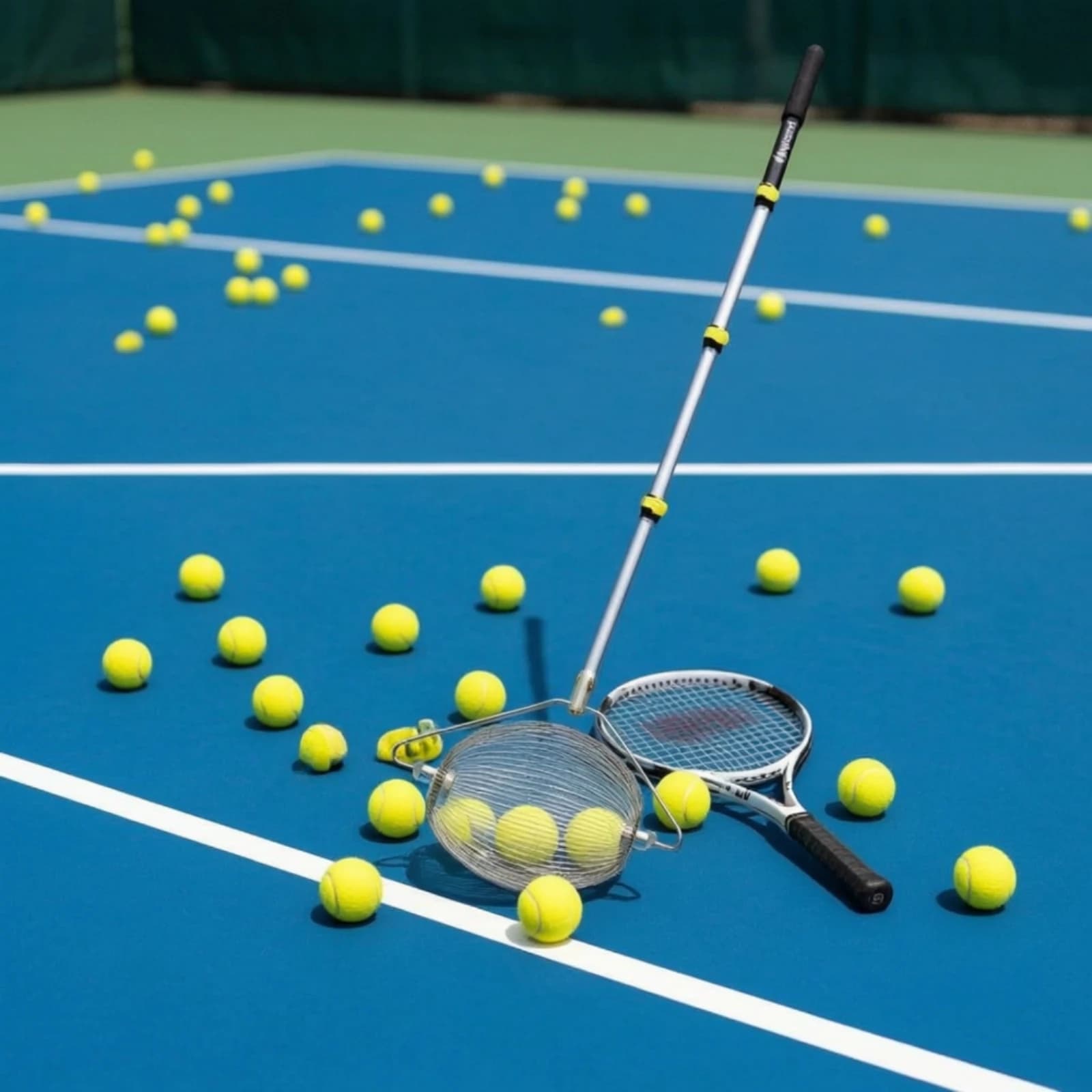 Tennis Ball Picker with Wire Basket Comfortable Grip Tennis Ball Collector Handheld Portable for Coaches, Training