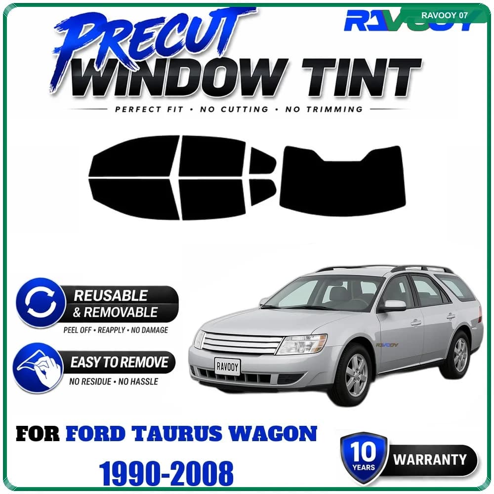 RAVOOY Precut Window Tint, Reusable Removable EPU Film, Custom Fit for Ford Taurus Wagon 1990-2008, UV Heat Protection