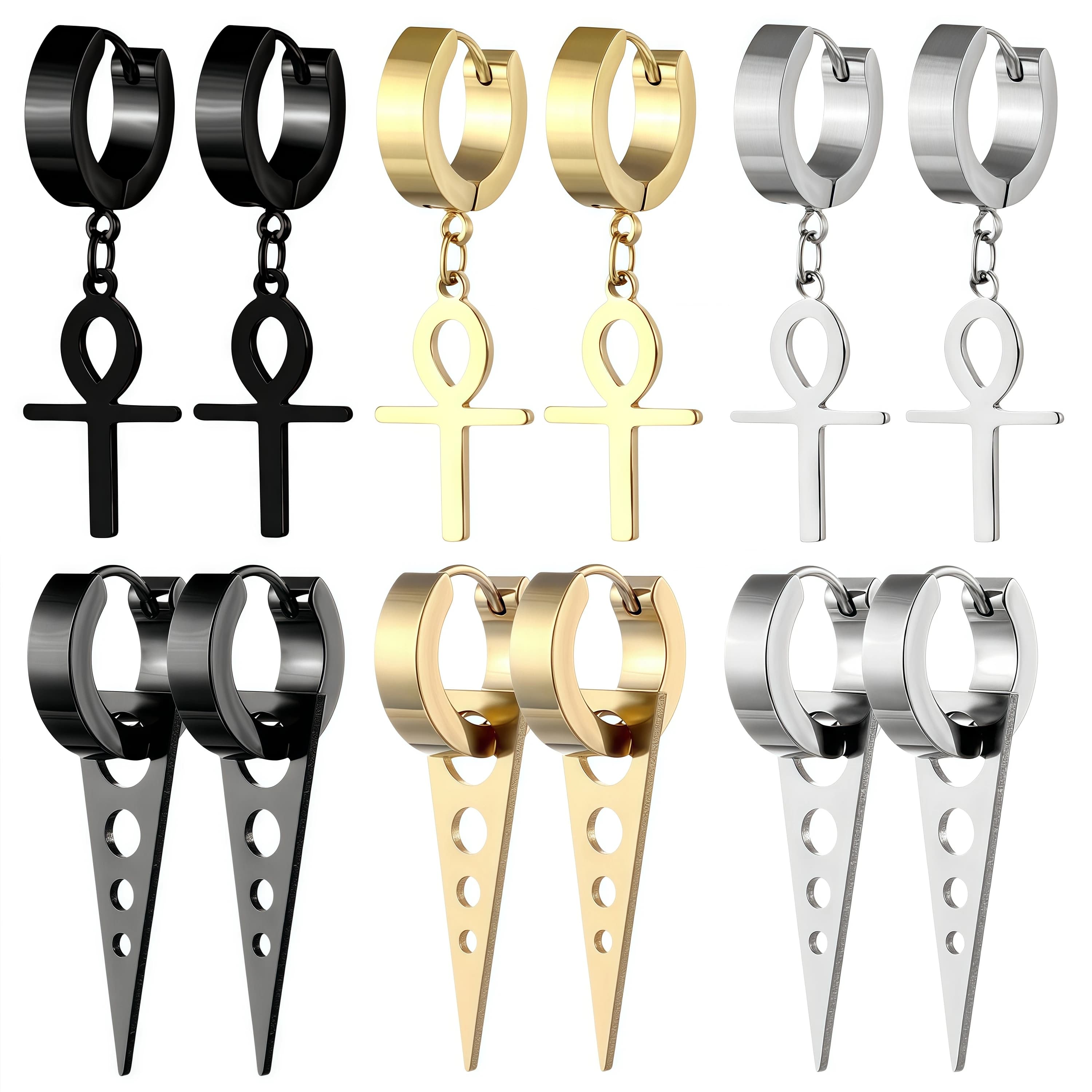 2 pezzi Hip Hop Rock Punk donna in acciaio inossidabile nero pendente pendente punk minimalista orecchino appeso per uomo gioielli penetranti all'orecchio