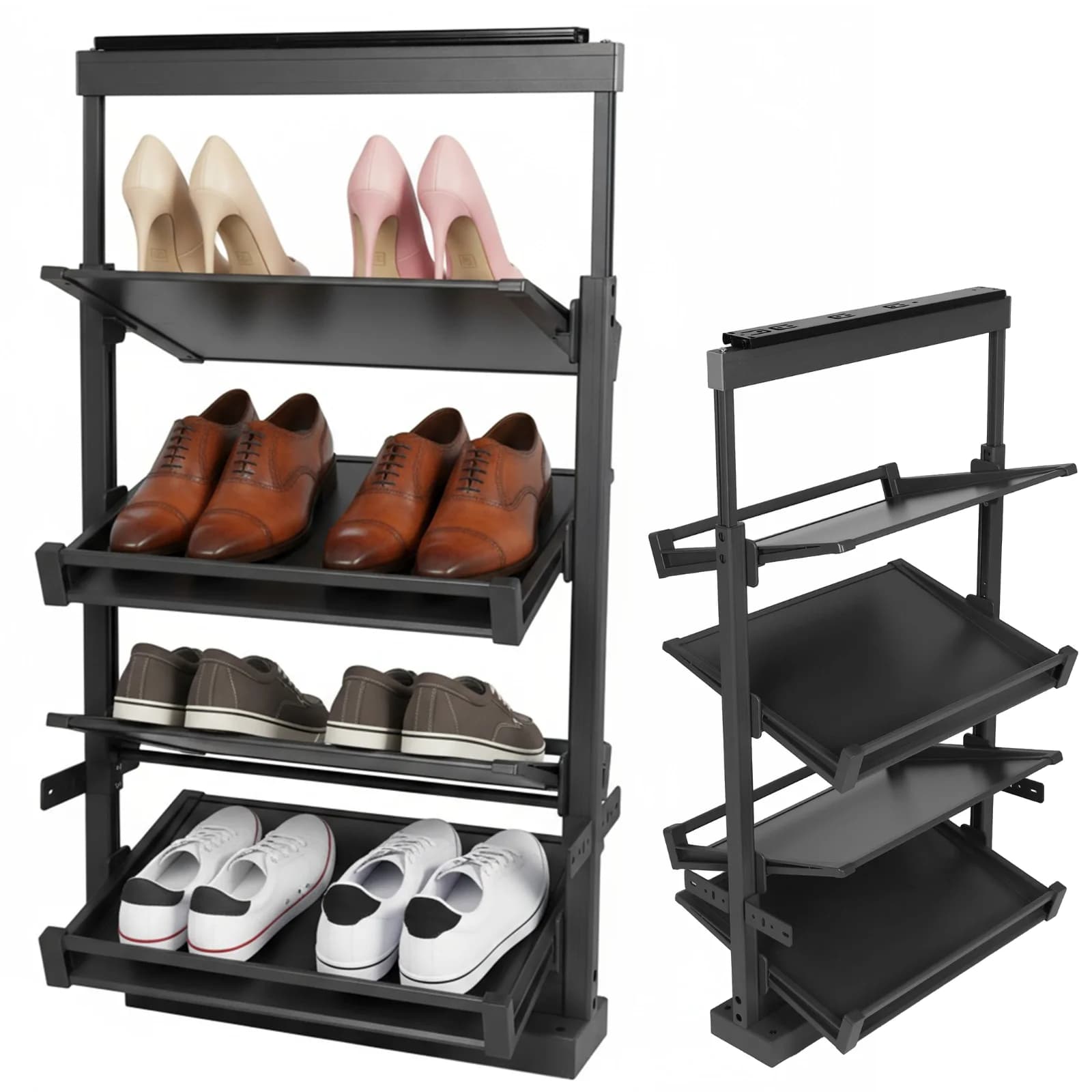 Organizer for Shoes Removable for Wardrobe, 4 shelves Retractable Metal, Stackable Vertical