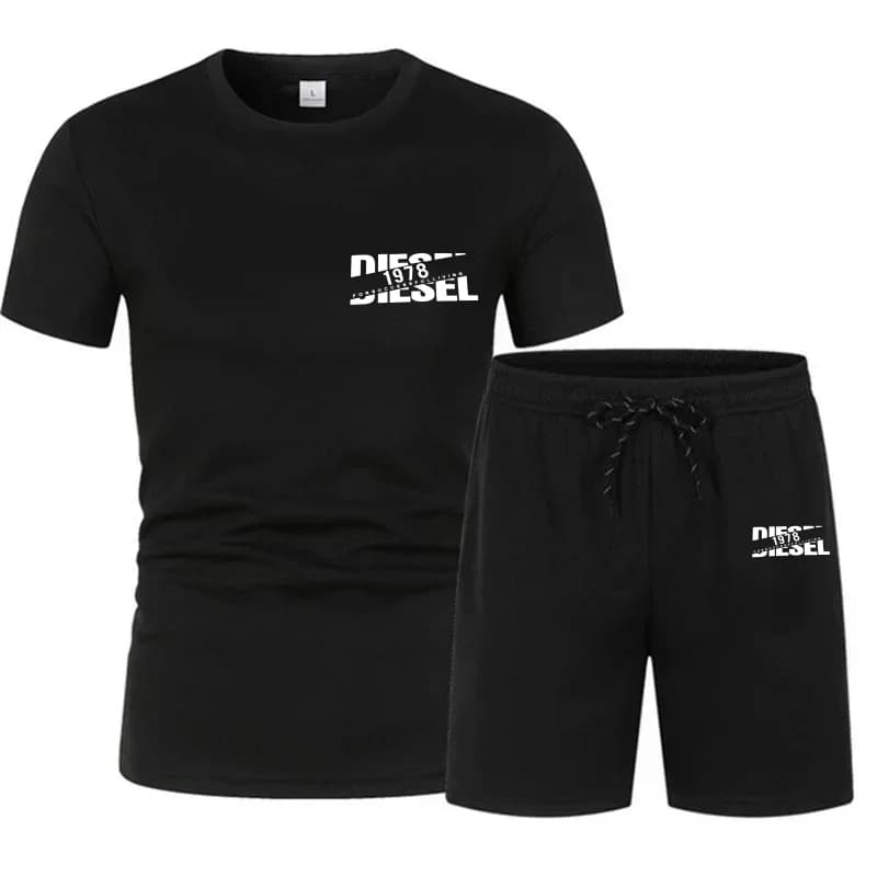 Men's summer sports suit, new trend, high quality t-shirts and shorts, set 2 pieces, urban casual style, short sleeve t-shirts.