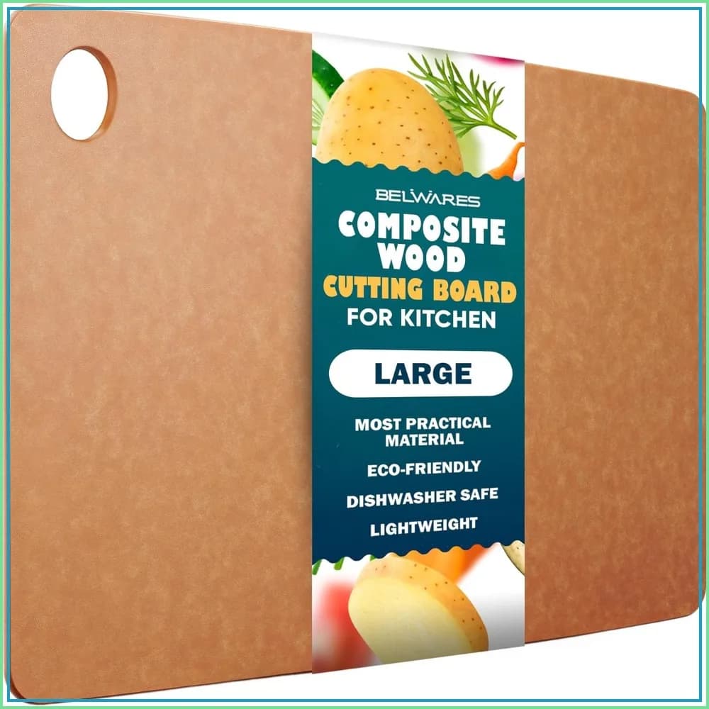 Dishwasher Safe Cutting Board - Large Non Plastic Wood Composite, Thin Lightweight, Heat Resistant 350°F, Knife Friendly, 14.5 x 11.25 Inch