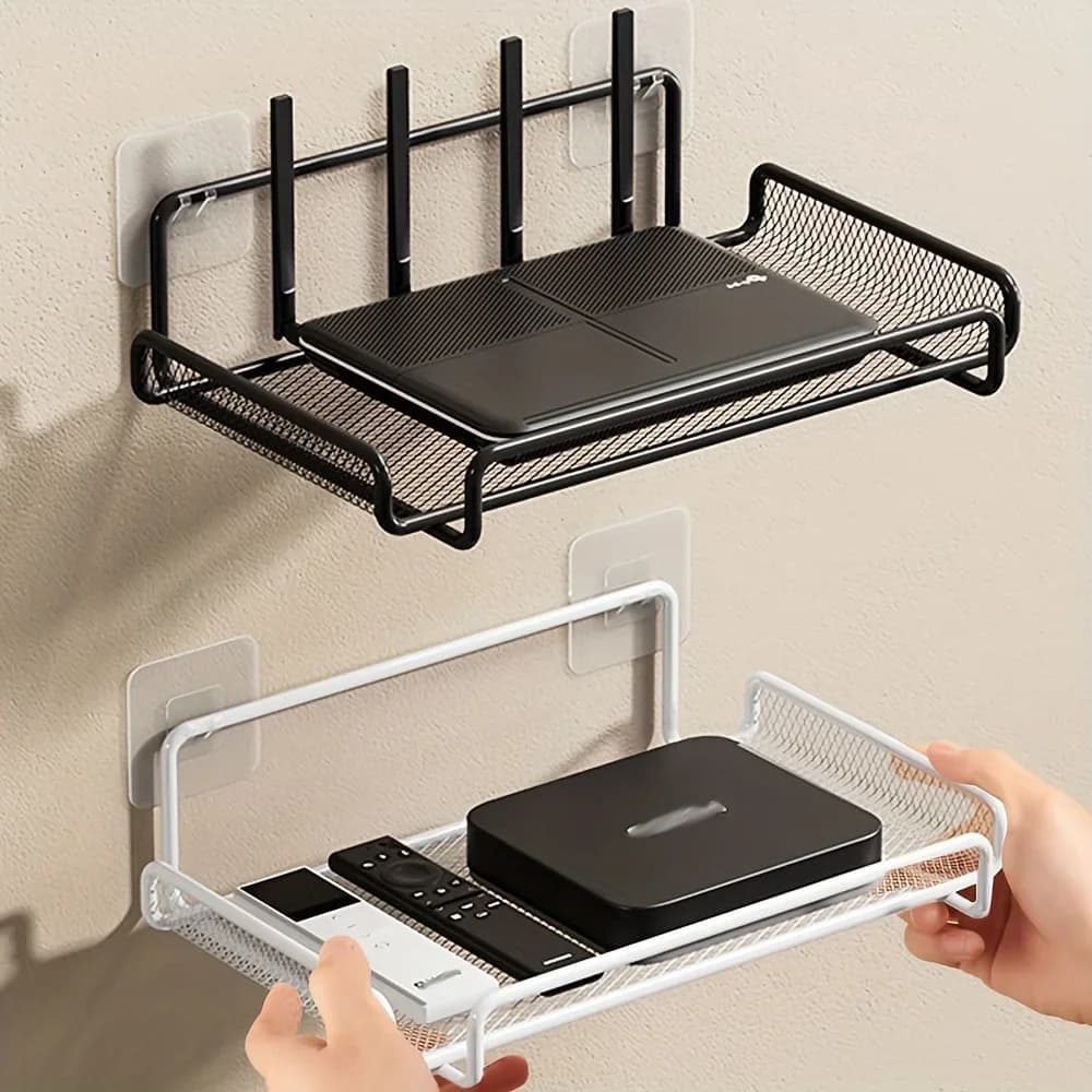 Stainless Steel Router shelf by Parete, Organizer Without Drilling for Decoder TV, Keys and Small Items in Living Room