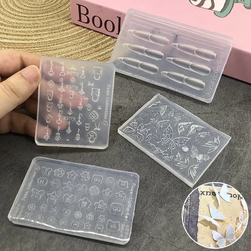1 pz stampaggio per unghie cartone animato farfalla pulsante serratura a chiave stampo per unghie in silicone decorazioni accessori strumento per manicure fai da te