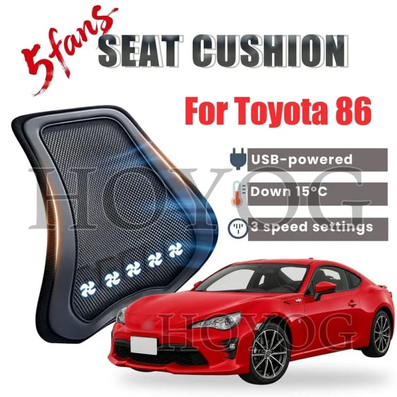 For Toyota 86 Car Seat Cooling Lumbar Support Cushion Back Support Pillow USB Cooling Fan Breathable Mesh Waist Rest 3 Speed