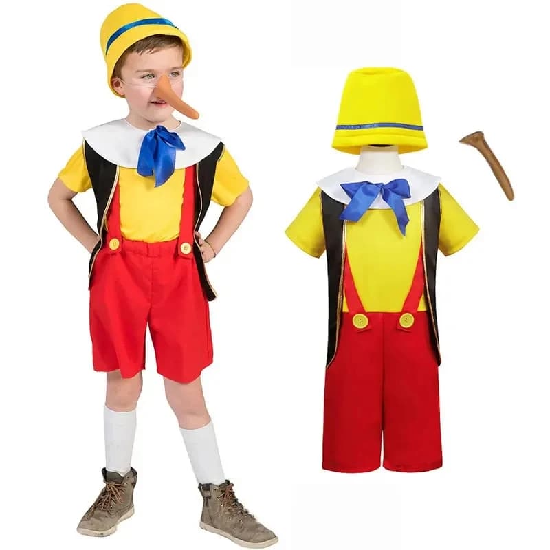 ABC1232025 Nuovo Costume da Pinocchio per Bambini con Naso Lungo, Taglie 3-4T e 4-12T ★ ❤ ☆ x,3;b'2.