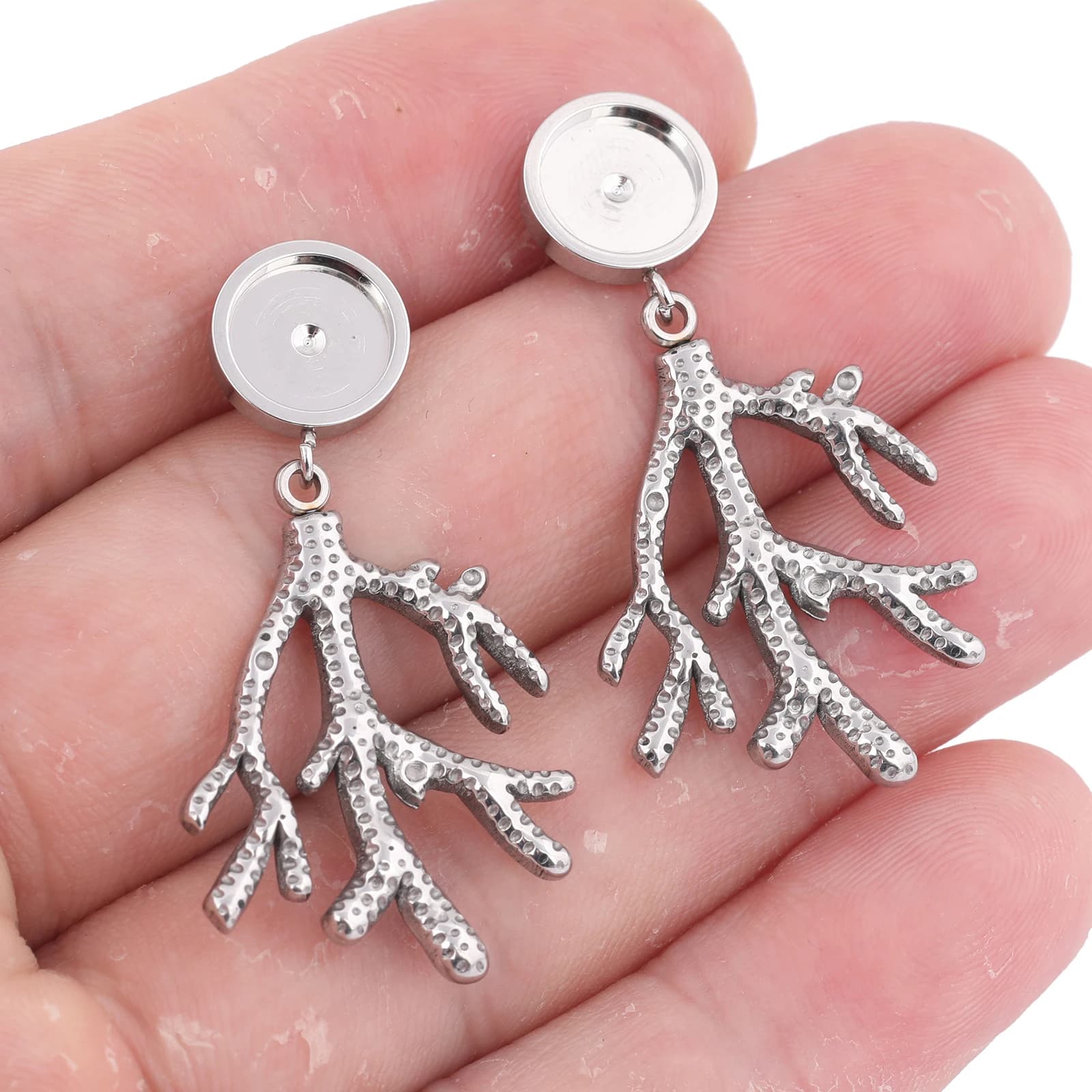6 pz In Acciaio Inox 8mm Cabochon Orecchino Base Borchie Vuote Con Albero Pendenti E Ciondoli Fai Da Te Post Orecchino Lunetta Risultati Per La Produzione di Gioielli