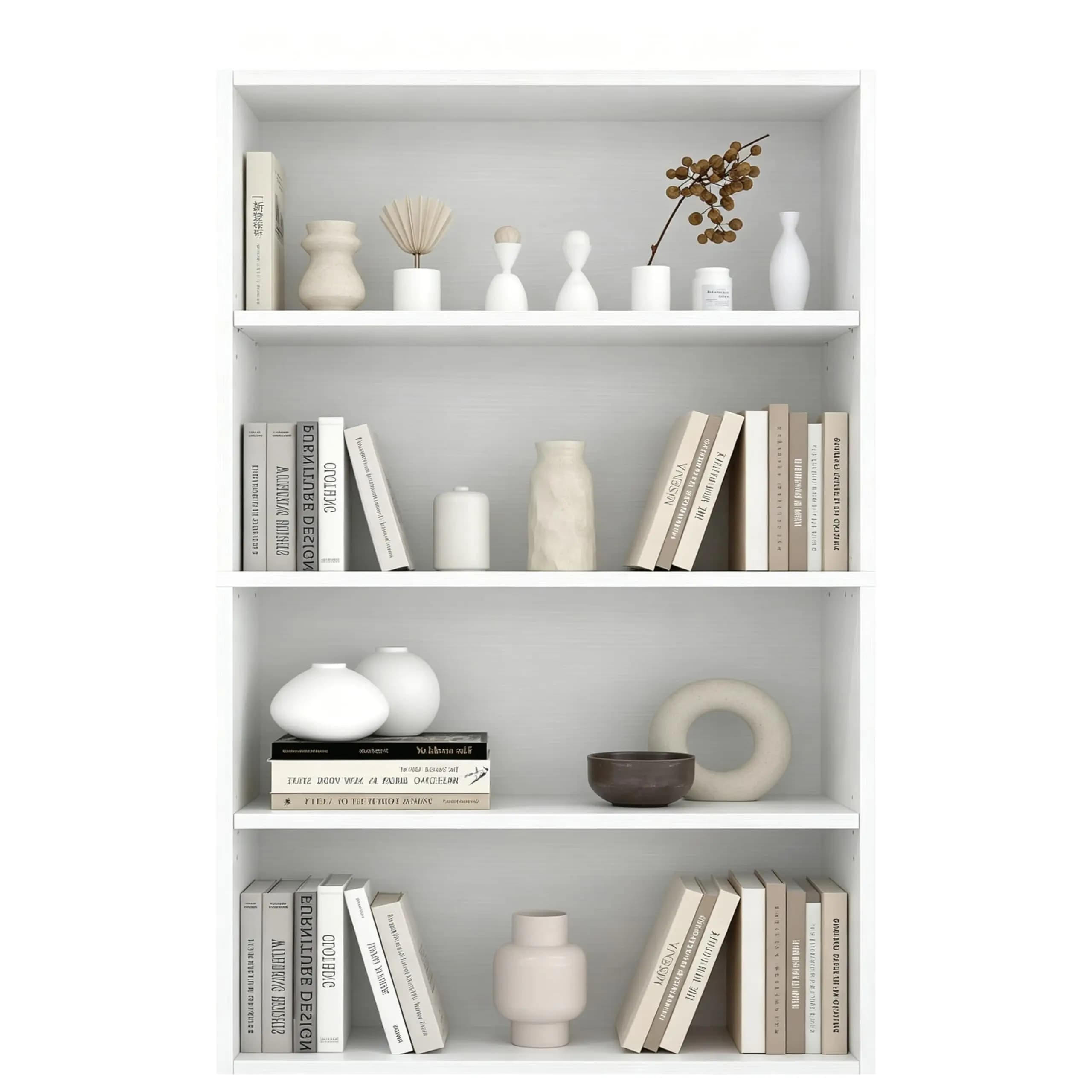 Libreria a 4 ripiani in stile moderno, scaffale aperto per l'organizzazione di libri e oggetti, ideale per casa, ufficio, soggiorno e camera da letto