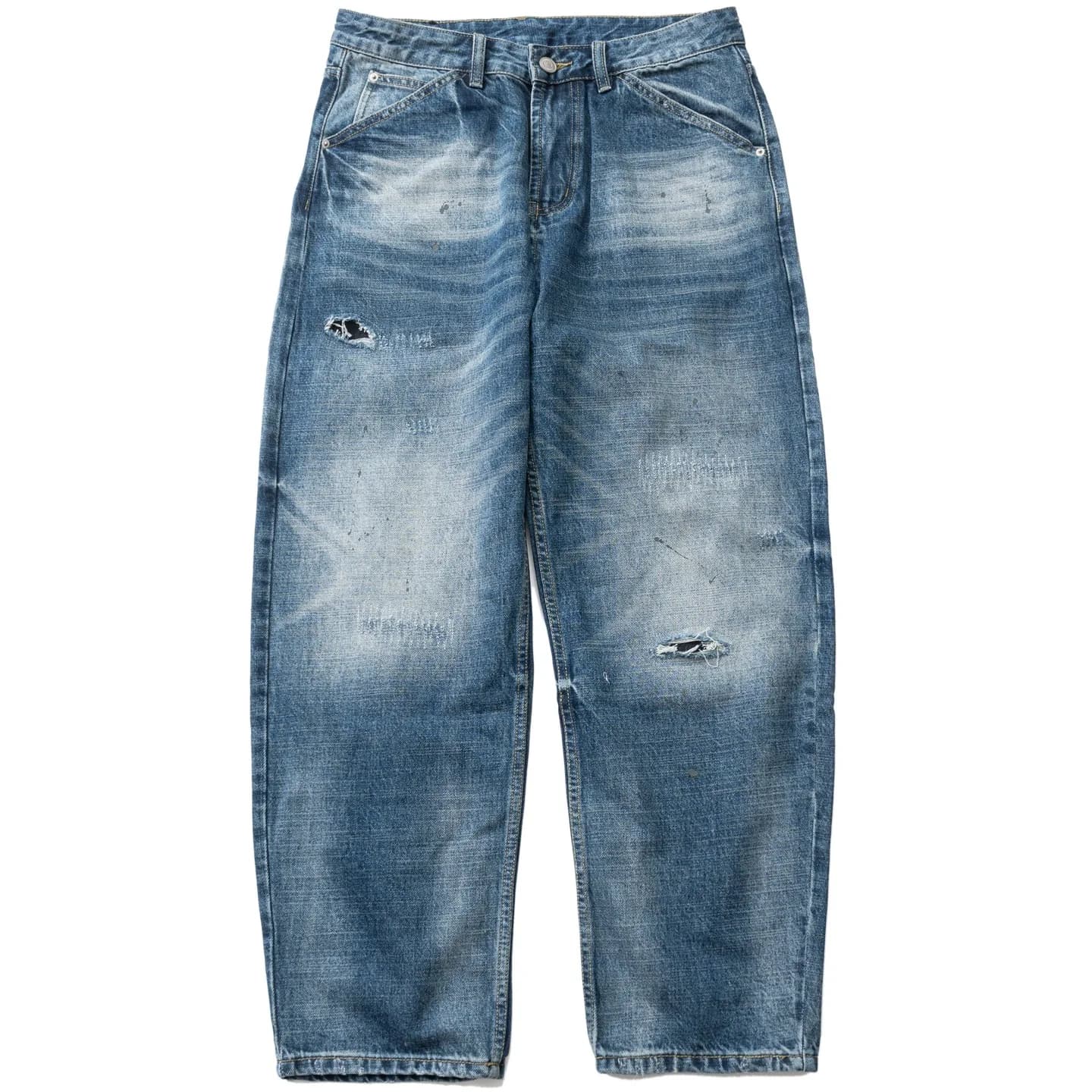 American Retro Distressed Washed Distressed Cat Whiskers Straight Leg Jeans Men's Loose Pants Trendy Brand