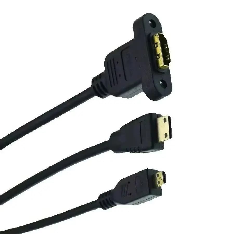 Cavo Micro HDMI Maschio a Mini HDMI Femmina HD da 30CM con Fori per Viti per Pannello di Sicurezza, Adattatore Femmina a D Maschio per Trasmissione Video