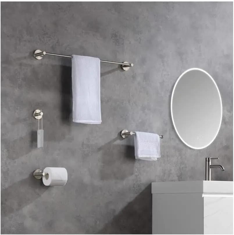 Brushed Nickel Circular 5-Piece Bathroom Hardware Set | Includes Towel Bar, Towel Ring, Toilet Paper Holder, Customized