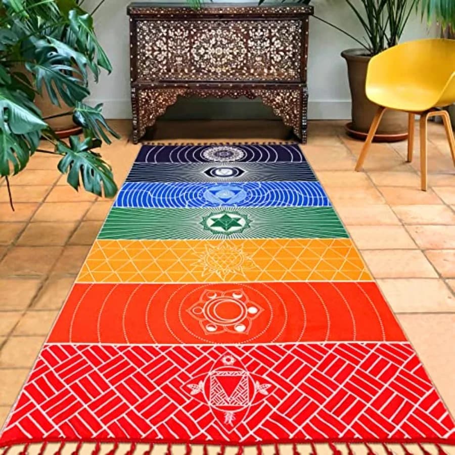 Tappetino Yoga Messicano, Coperta da Spiaggia e Picnic, Tappeto per Meditazione Chakra, Sciarpa Parasole, Decorazione Murale Chakra, Stile Boho per Pilates 59