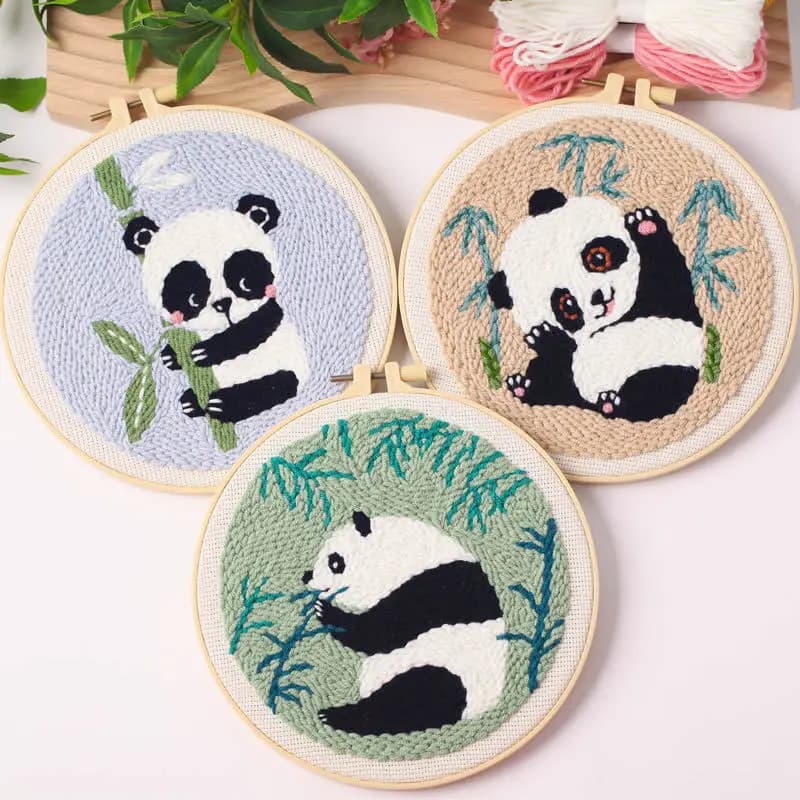 Lovely Panda Punch Needle Embroidery Kit with Yarn for Beginners DIY Needlework Wool Work Decorative Paintings Home Decor