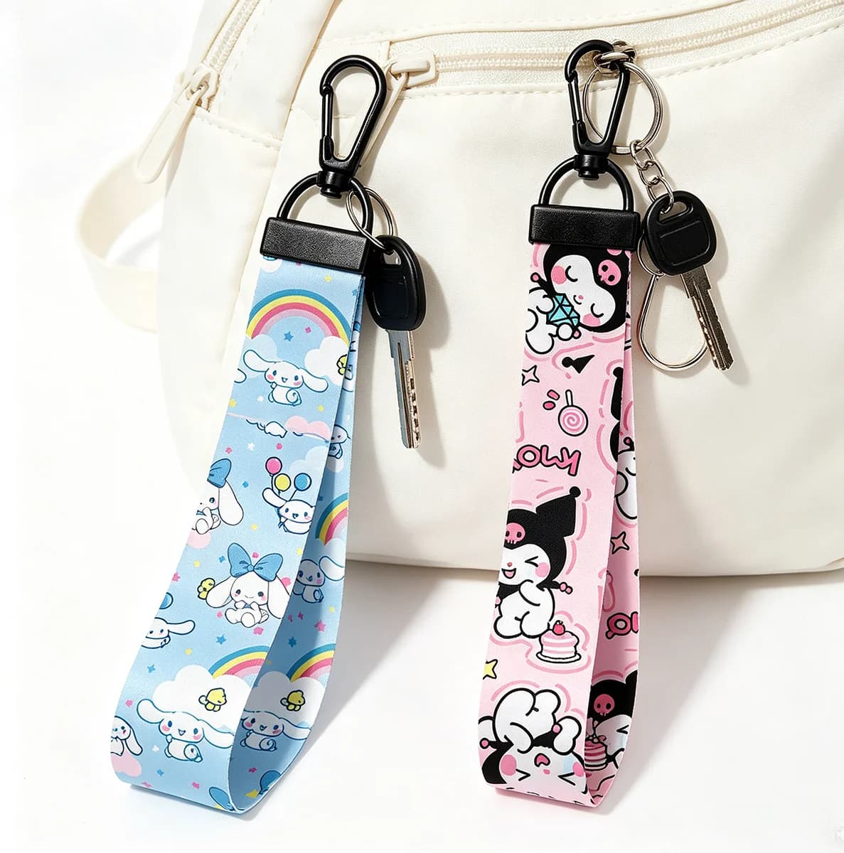 Hello Kitty Lanyard Keychain Anime Kuromi Cinnamoroll Ribbon Key Ring Wrist Strap Women Backpack Decoration Fashion Accessories