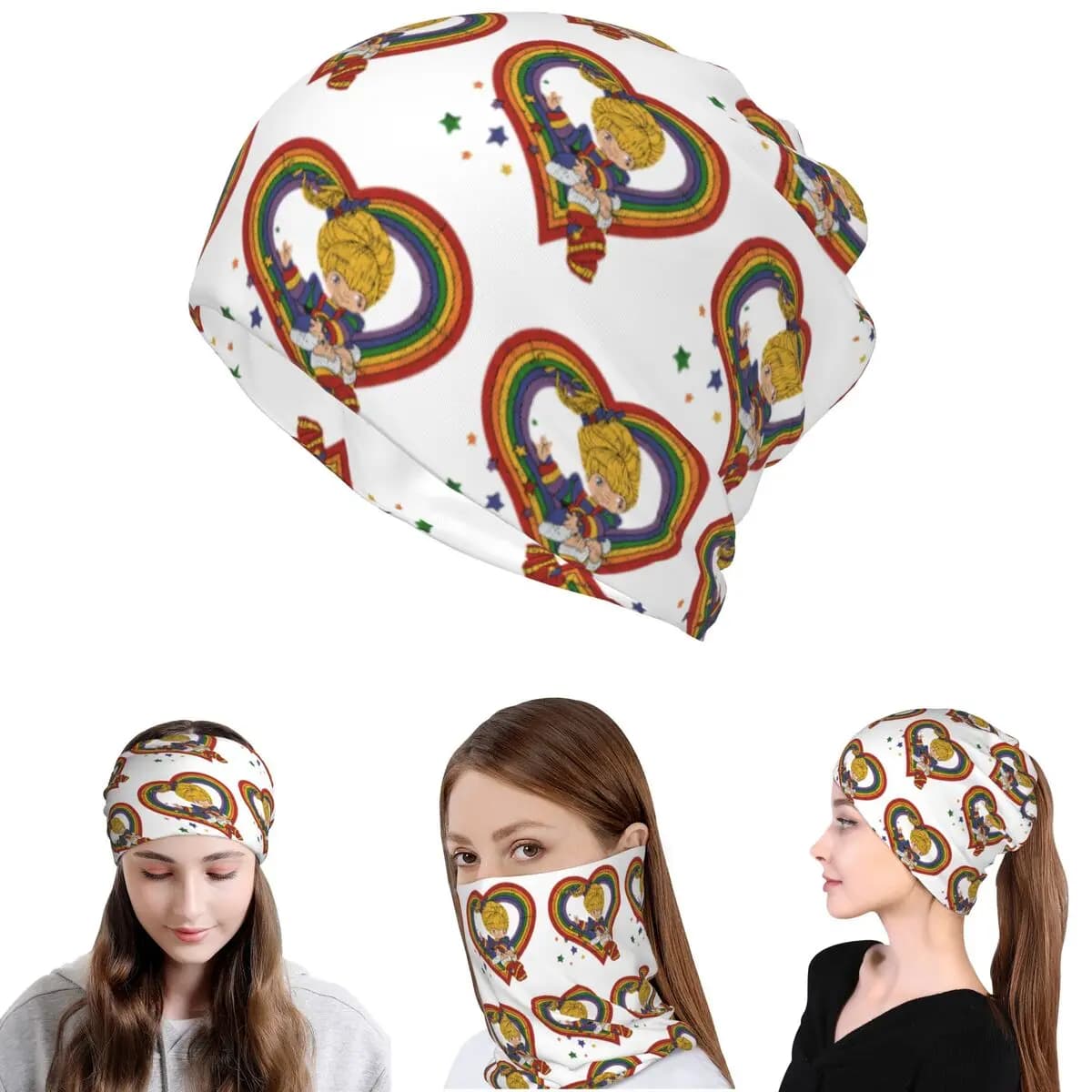 Bandana Rainbow Brite con cuore arcobaleno, scaldacollo, sciarpa per il viso, fascia per la testa multifunzione, berretto, cappello, unisex, per adulti, invernale