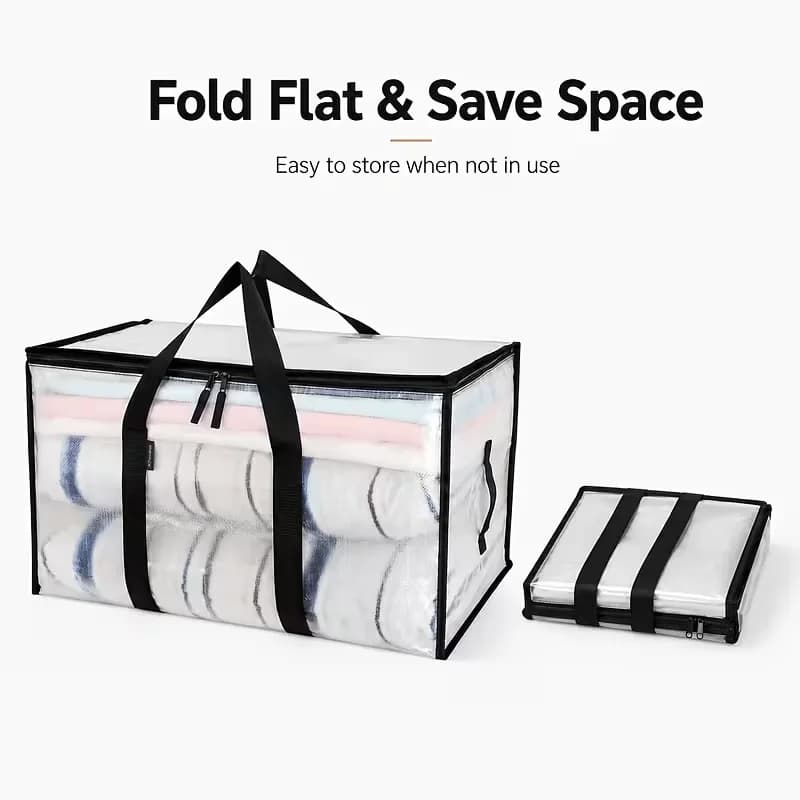 5pcs Heavy-Duty Moving Bags with Reinforced Handle - Oversized Storage Totes, Snap-Close Lid & Plastic Suitable for Clothes, Quilts,, Moving Supplies - Space Saver Bags(Includes 3 Drawstring Pockets)