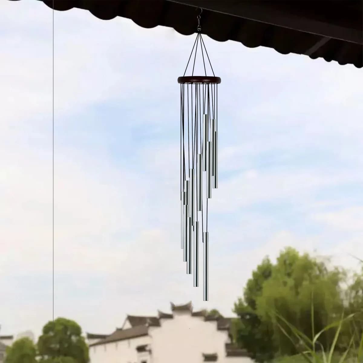 Hanrted Tunable Aluminum Tube Wind Chimes 2 Tubes Wood Real Wood Decorative Home Accories Step by Step up