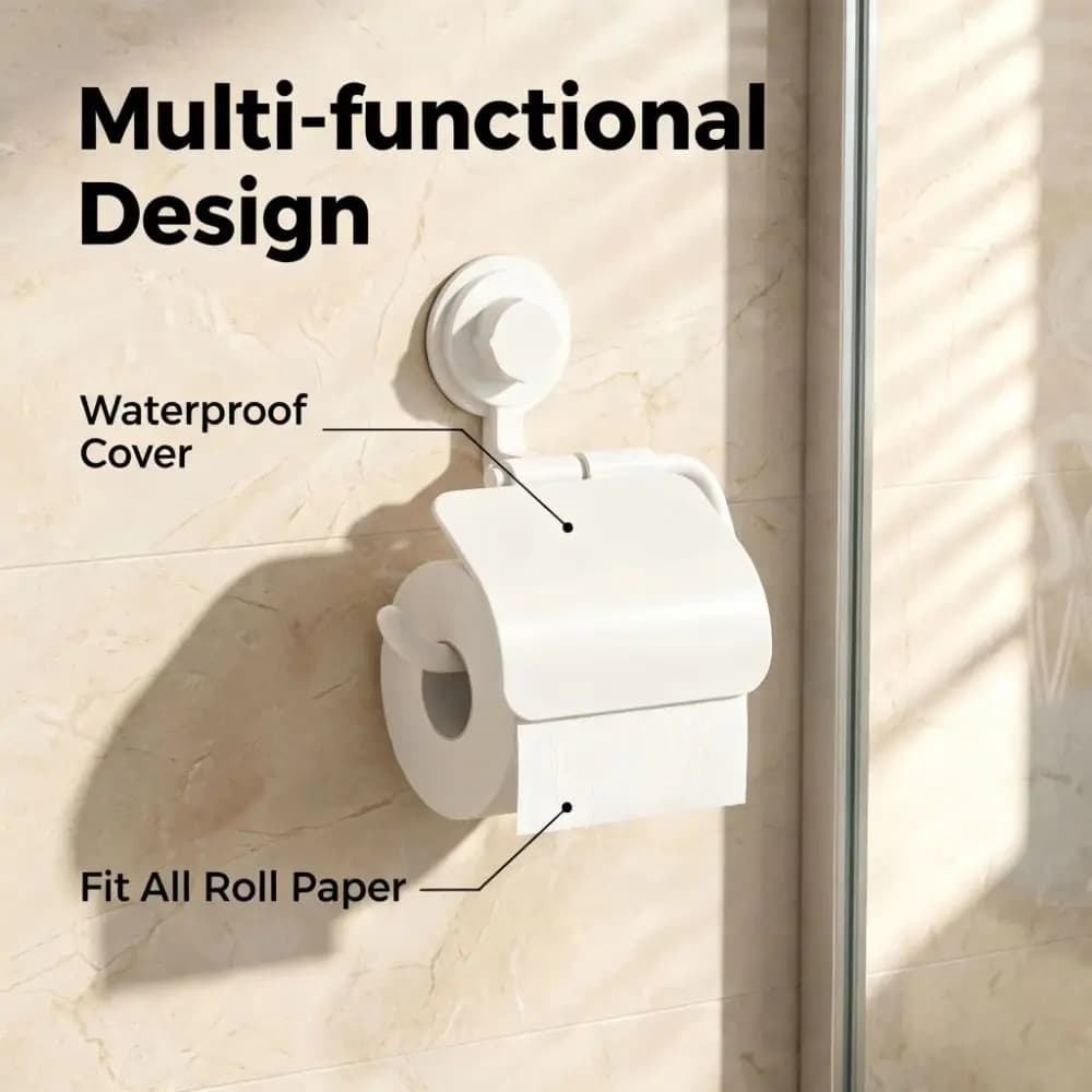 ABS Material Toilet Paper Holder Waterproof Black & White Non-drilling Suction Cup Holder Concise Modern Sturdy Plastic