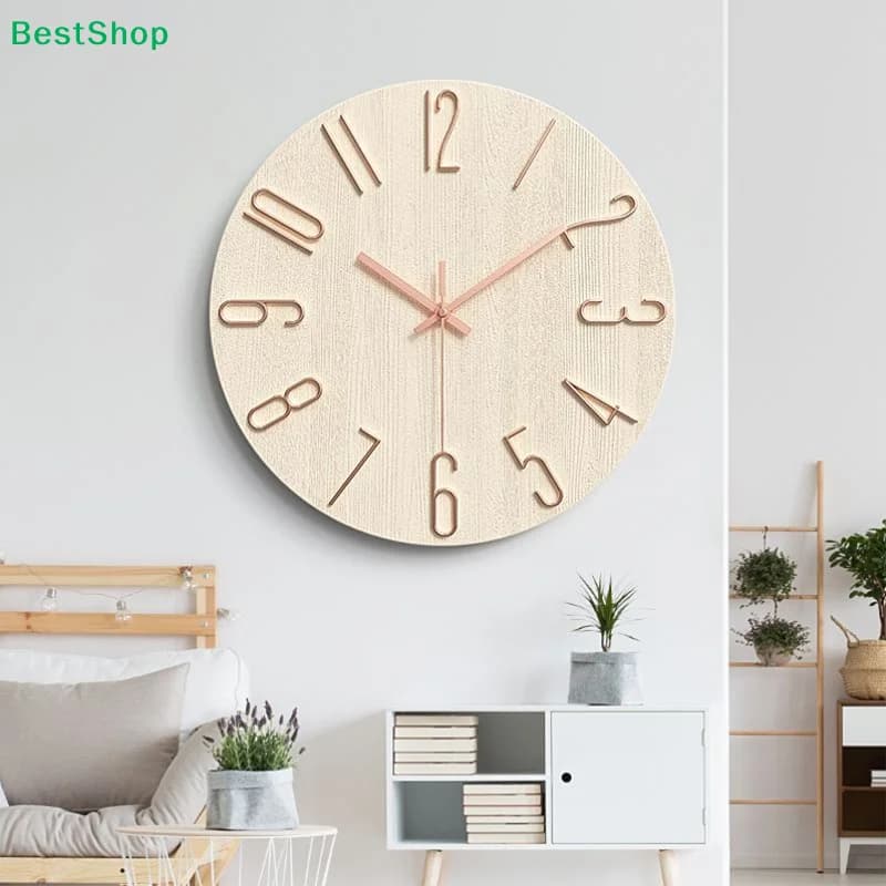 ☆ Orologio da Parete Moderno in Legno Chiaro - Numeri 3D Grandi, Movimento Silenzioso, Ideale per Stile Casa Scandinavo
