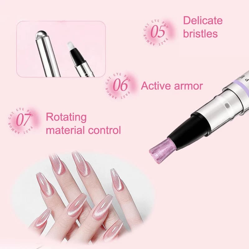 Penna magnetica 6 in 1 effetto occhio di gatto per unghie, smalto gel all-in-one per manicure facile, penna con perline magnetiche.