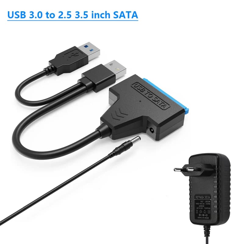 Adattatore cavo da SATA a USB 3.0 con alimentatore 12V 2A per connettore esterno disco rigido HDD SSD da 2,5 3,5 pollici 22 pin
