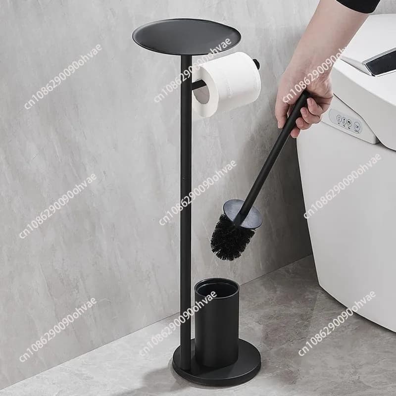 Porta carta igienica Portaoggetti da pavimento a prova di odore per uso domestico Bagno dell'hotel Scopino per WC in acciaio inossidabile nero
