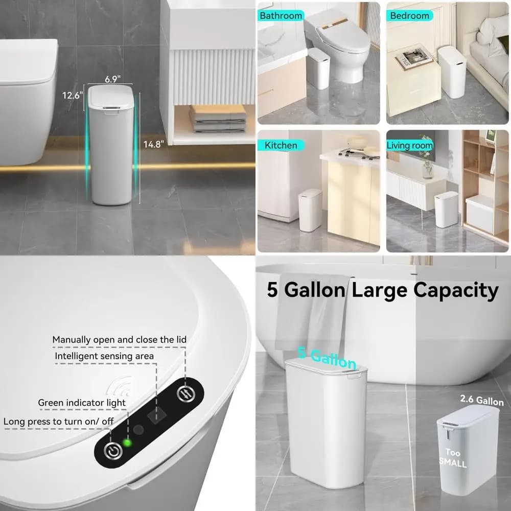 Pattumiera con sensore di movimento touchless da 5 galloni: contenitore sottile e intelligente per cucina, bagno, ufficio e altro ancora