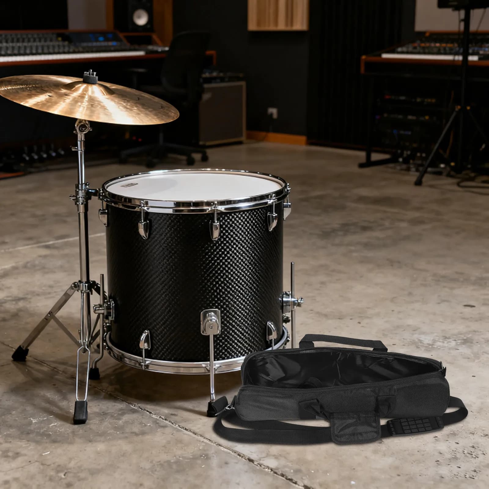 Borsa Nera a Forma di Barile per Supporto Musicale Pieghevole, Custodia per Trasporto Treppiedi, Supporti per Piatti, Supporti per Microfoni, Accessori per Band