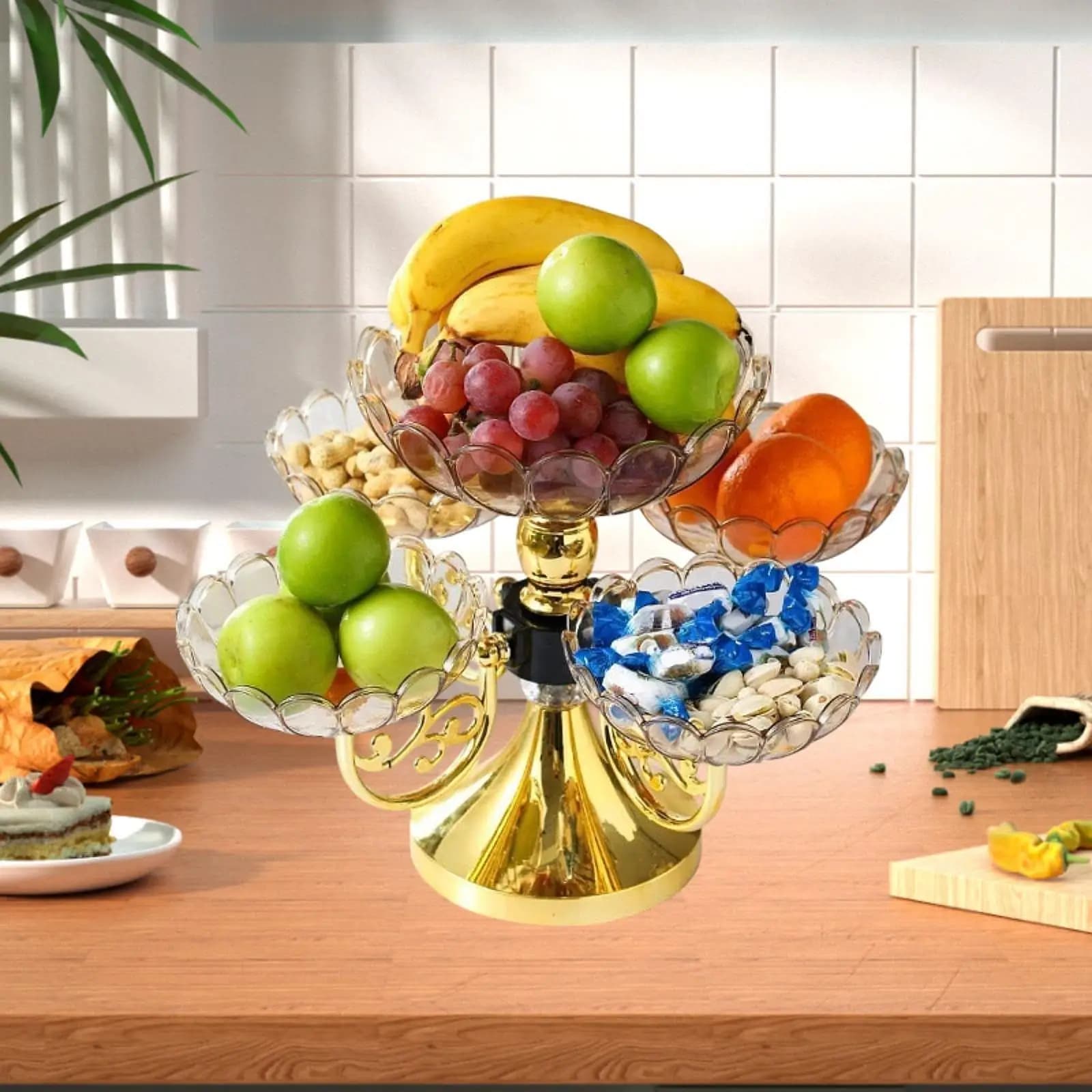 Rotating Snack Serving Tray Modern Dried Fruit Plate for Kitchen Party Table