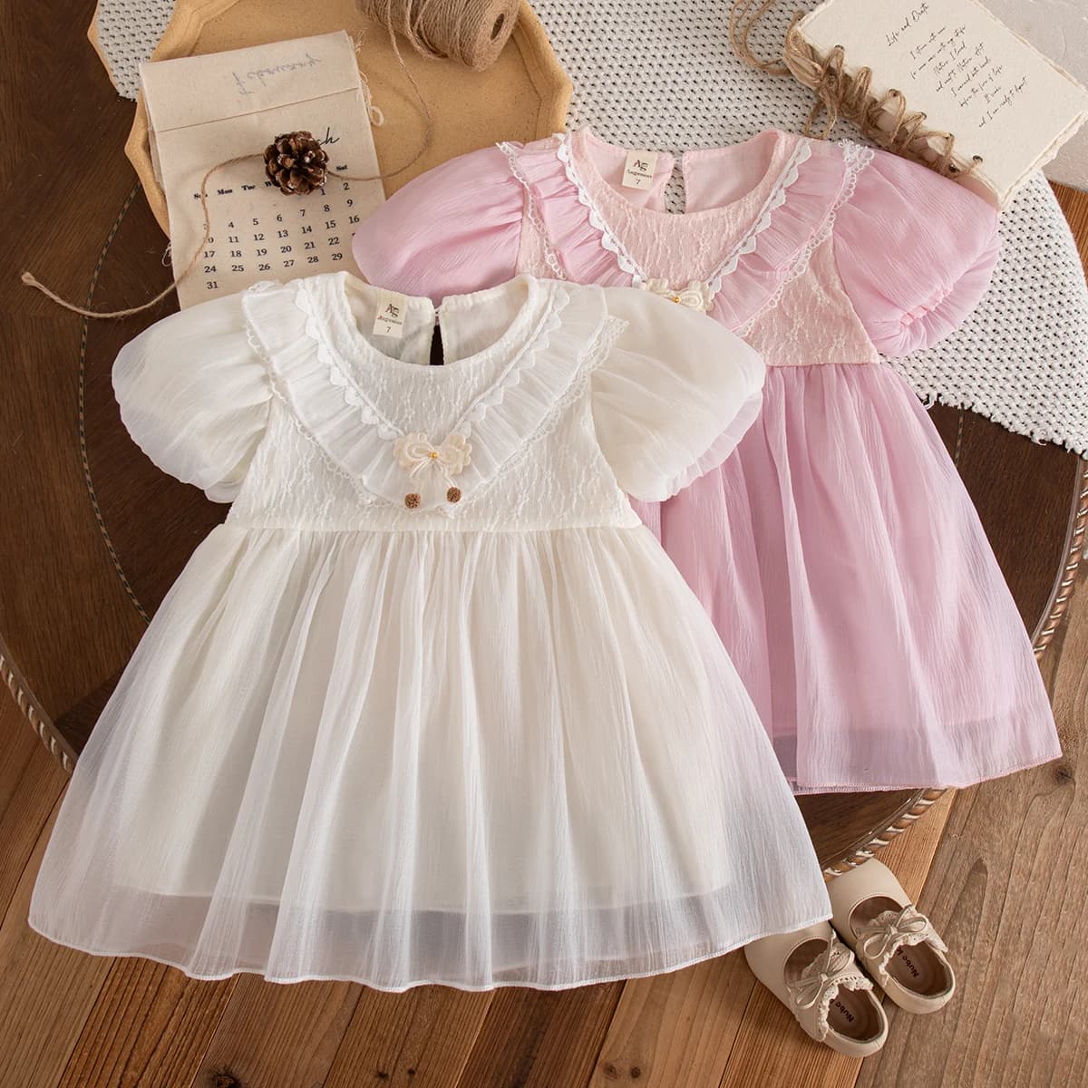 Vestito Estivo per Bambina, Nuovo Abito Dolce in Tinta Unita per Feste di Compleanno (9 Mesi - 3 Anni)