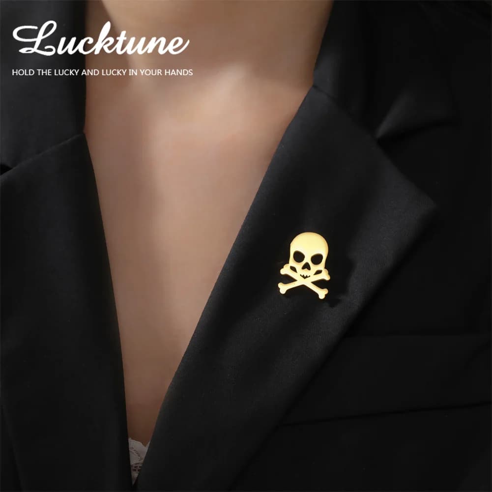 Lucktune Teschio Laple Spille Spilla Testa di Fantasma Spilla in Metallo in Acciaio Inossidabile Camicia da Uomo Distintivi Spilla Stile Halloween Gioielli Punk