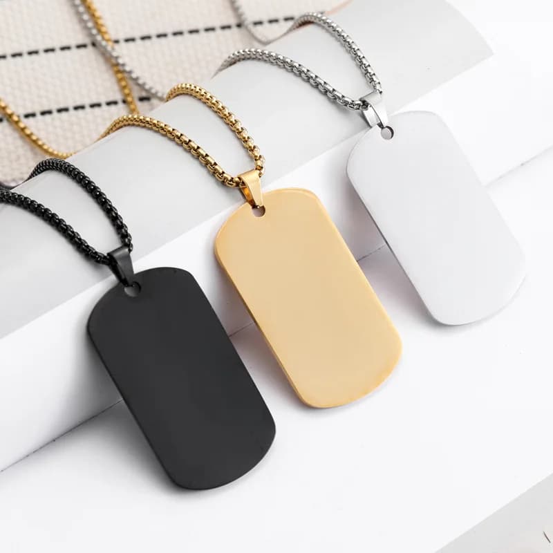 HNSP Plain Stainless Steel Seal Pendant Dog Tag Necklace Blank Engravable Military ID For Men Waterproof Jewelry Accessories