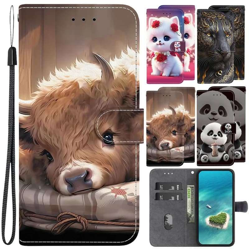Redmi 15C 15 Custodia per animali Leone Panda Custodia in pelle per telefono per Xiaomi Redmi 15 15C EU 5G Global Portafoglio Flip Capa Card Proteggi custodie