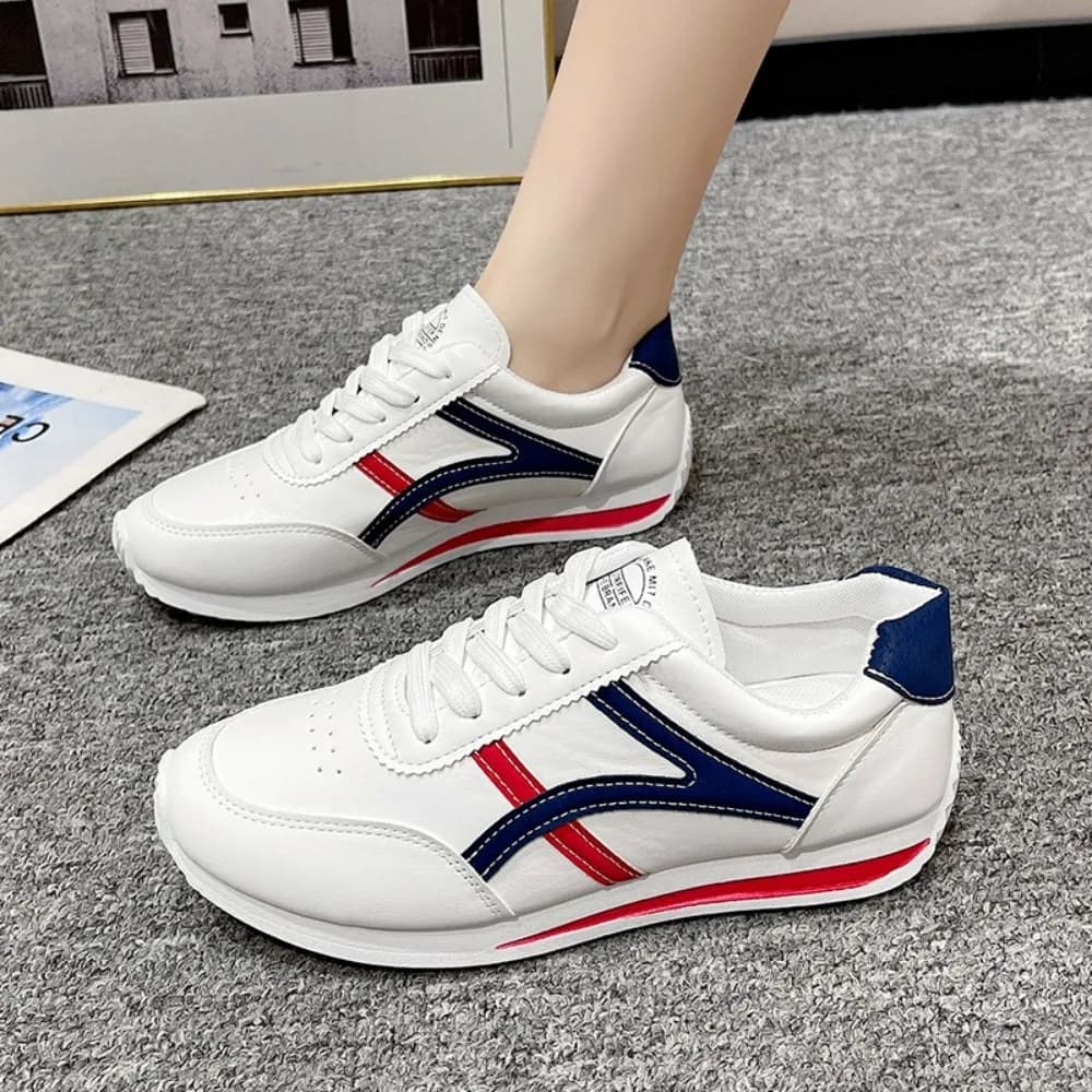 Women's Sport Shoes Comfort Women's Leather Shoes White Women's Shoes Comfort Running Shoes With Front Laces Fashionable Round Head