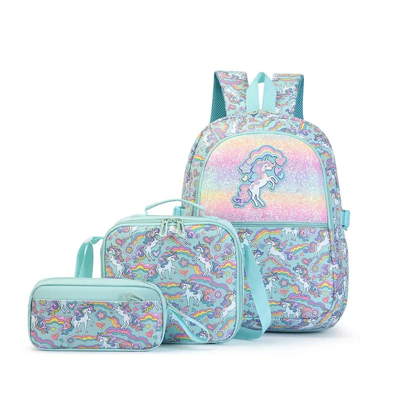 3pcs/set Kids School Backpack Set Rainbow Unicorn Backpack With Pencil Case Lunch Bag Children School Bag For Girls Book Bag