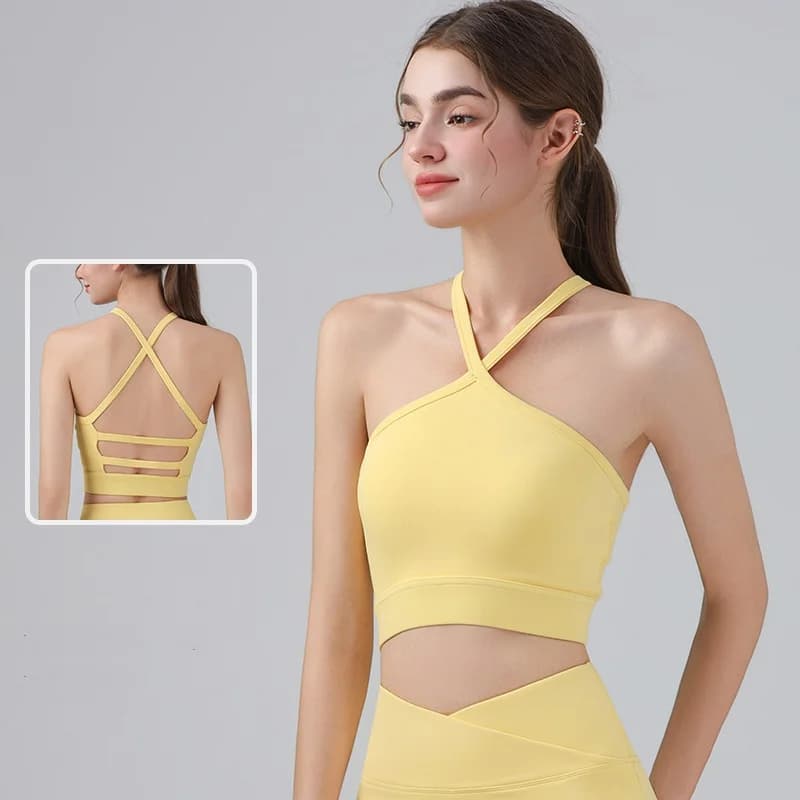 Summer Women Sports Leisure Fitness Underwear With Shock-proof Chest Pad Cross Halter Tank Tops Elastic Breathable Vest Bra