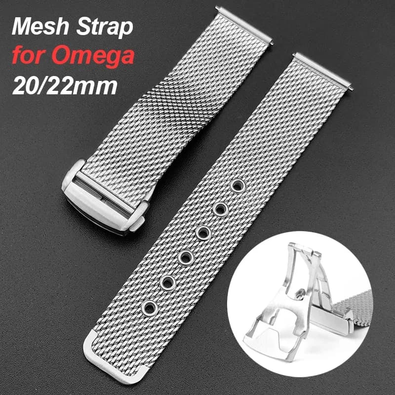 Bracciale in maglia milanese da 22 20 mm per cinturino Omega 007 in acciaio inossidabile per cinturino da lavoro con chiusura pieghevole originale Seamaster 300