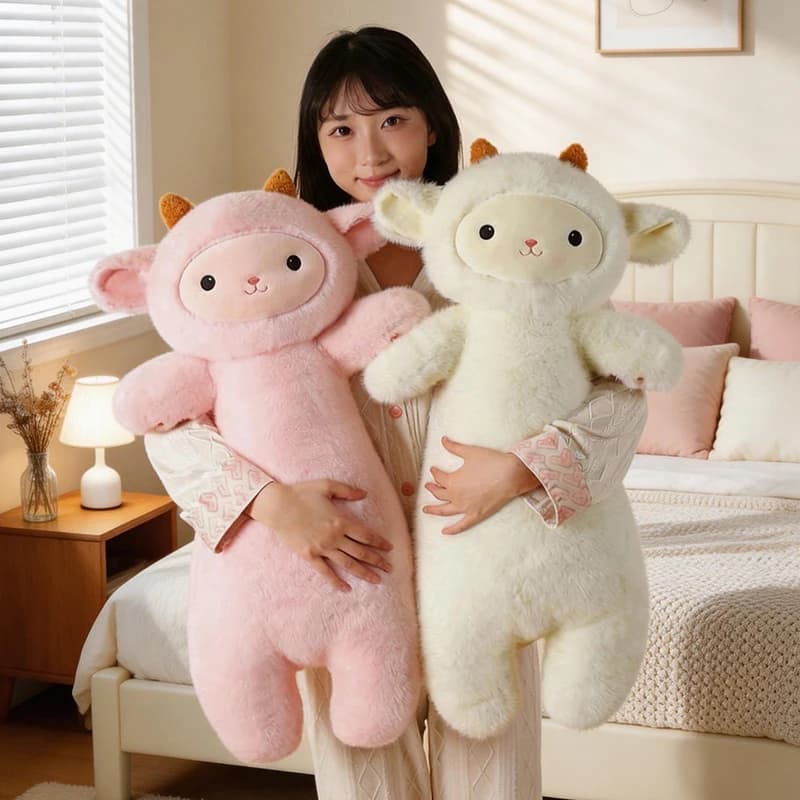 Cuscino in peluche a forma di pecora, simpatico cartone animato, supporto lombare per adulti, decorazione per la casa, per divano, letto, sedia da ufficio