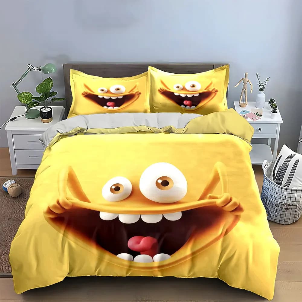 Set di decorazioni per il viso divertenti, set di biancheria da letto morbido e delicato sulla pelle, include 1 copripiumino e 2 federe, idea regalo